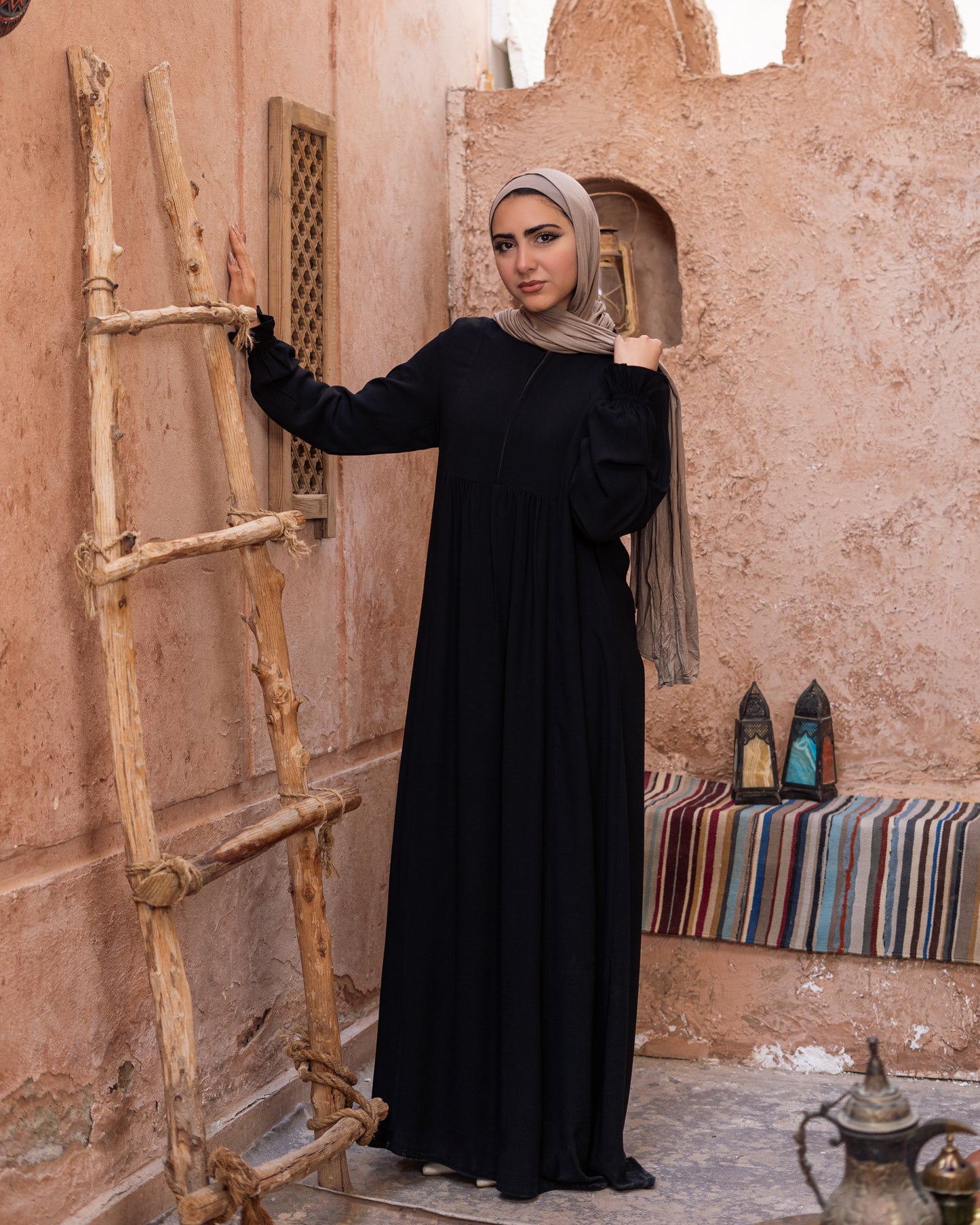 Plisse Black Abaya - C201