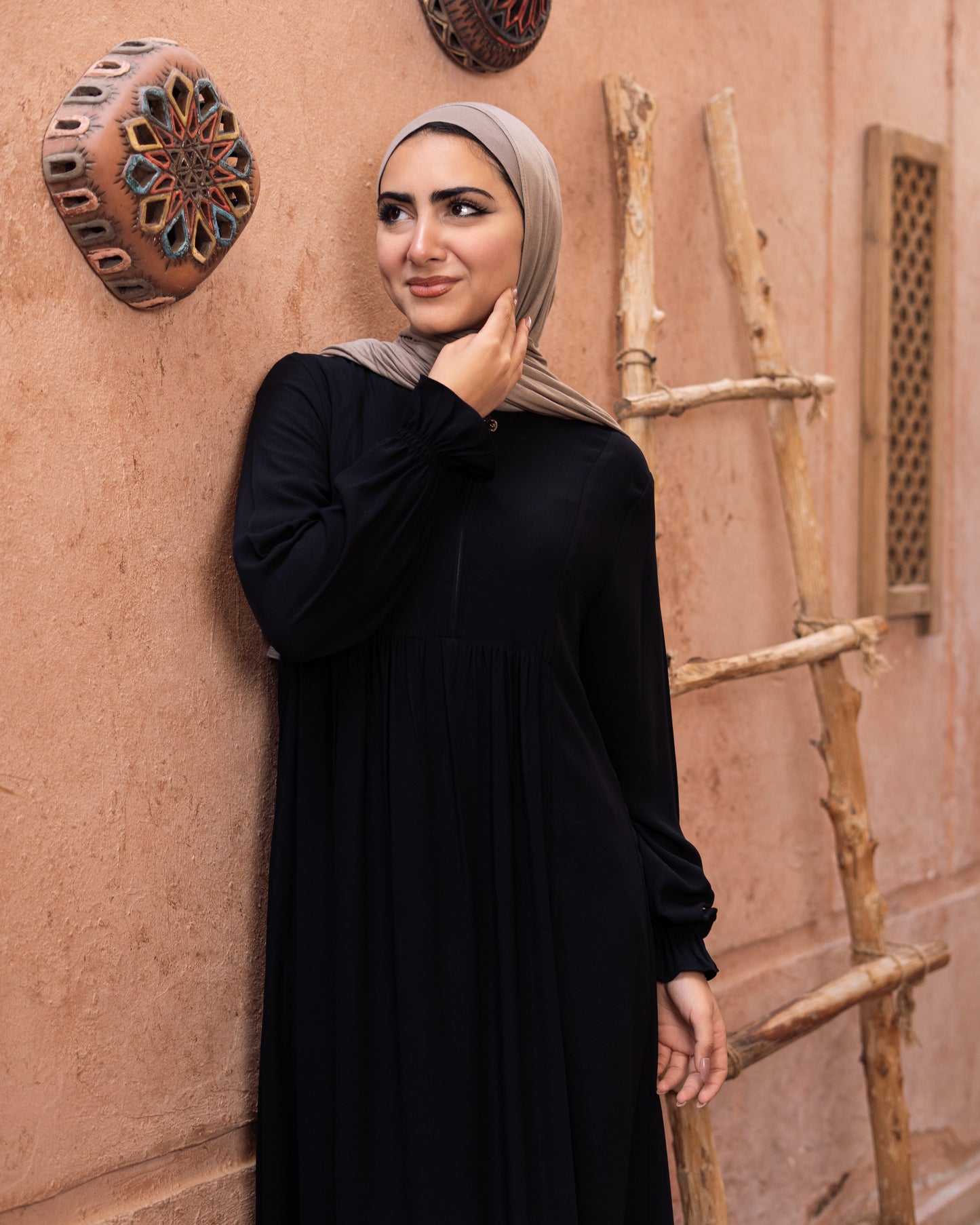 Plisse Black Abaya - C201